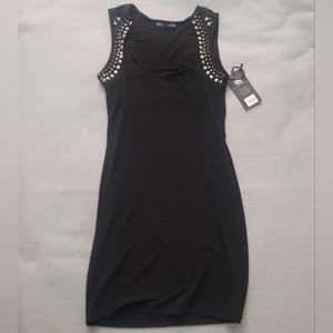 ROCK & REPUBLIC Dress XS Black Studded Knee Length Stretchy Sleeveless NWT